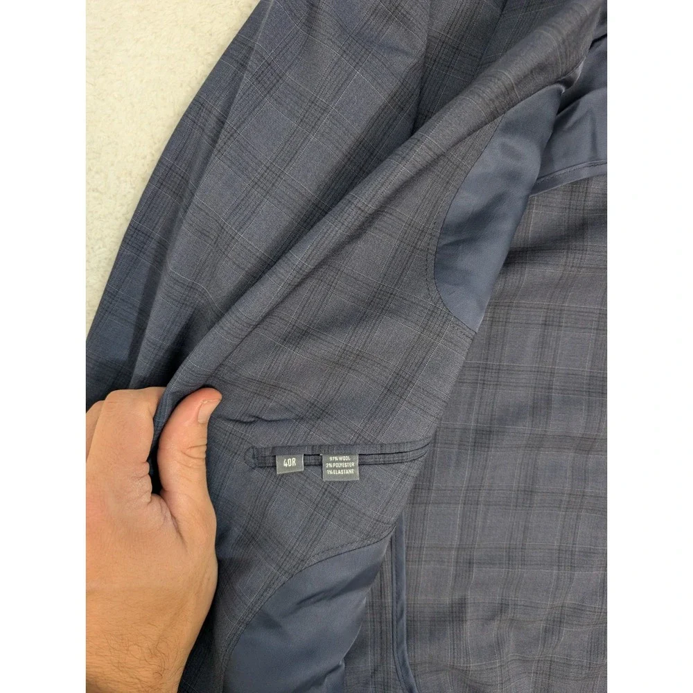 BONOBOS - MARLANE WOOL Stretch Blue Plaid 40 R Blazer Fairway Jacket - EXCELLENT